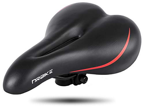 Hiland Bequemer Fahrradsattel für Mountainbike Rennrad Citybike Fahrrad Radsport Breiter Sattel für Herren Frauen Schwarz&Rot SA027rd-CN