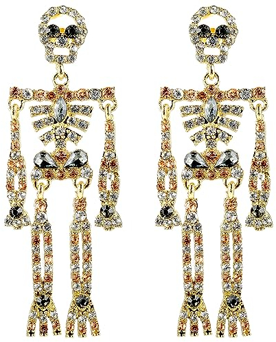 Halloween Totenkopf Ohrringe - Funkelnde Strass Anhänger, Gruselige Gothic Statement Schmuck für Damen Mädchen - Tag der Toten Cosplay Party Zubehör