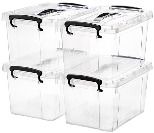 Nicunom 4 Pack 6 Quart Clear Storage Latch Box, Plastic Storage Bins with Lids, Latching Box with Handle, Stackable Storage Containers for Organizing