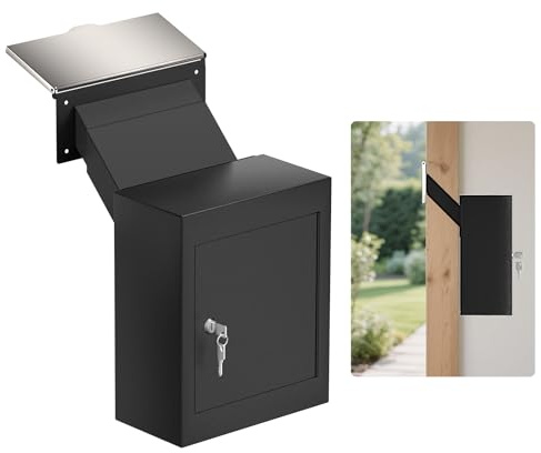 Through-The-Wall Drop Box with Rainproof Cover | Heavy Duty Through Wall Mailbox with 10-Inch Adjustable Chute | Rainproof Locking Drop Safe for Mail, Rent, Checks, Cash, and Keys