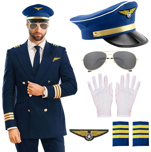 LaVenty Disfraz de Piloto Accesorio de Capitán Gorro de Chófer Halloween (Azul 2)