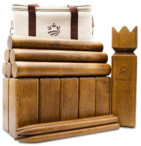 SunNordic Kubb Juego de Lanzamiento Vikingo, Juego de ajedrez Sueco Hecho de Madera de Caucho de, Incluye Bolsa de Lona e Instrucciones de Juego, Juego Robusto de Kubb Yard para niños y