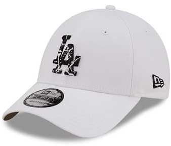 New Era MLB Berretto da Baseball Los Angeles Dodgers Logo della Squadra marmoreo Regolabile Visiera Curva Cappello Bianco