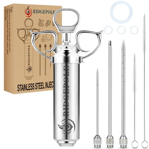 RIDGEPOLE Meat Injector, Marinade Injector with 3 Marinade Needles,Turkey Injector Syringe,2oz Large Capacity,Mother's Day Gifts for Mom Dad Husband Him,304 Stainless Steel for Meats,Beef,Turkey