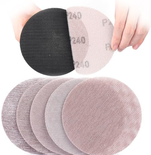 Sruhrak Treillis Feuilles Abrasive 125mm, 50 Pièces Papier a Poncer 80/120/180/240/400 Grains Abrasives Papier pour Ponceuses pour cloisons sèches