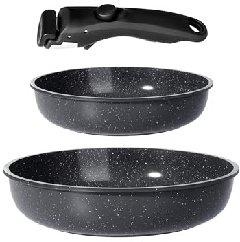 GiPP Set di Pentole e Padelle Ceramiche Antiaderenti 3 Pezzi con Manico Amovibile - Cucina Sana per Camper, Senza Tossine, Compatibile Induzione/Forno/Lavastoviglie