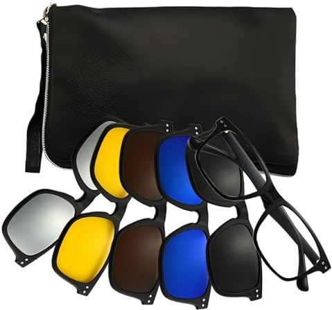 Tissting Gafas De Sol Con Clip MagnéTico Y 5 Clips Intercambiables, 3 Polarizadas Y 2 No Polarizadas, Estilo Retro Tr90 Rectangular Para Mujer Y Hombre