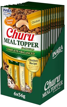 INABA Churu Meal Topper Perros Adultos – Receta Saludable de Pollo – Alimento Húmedo Completo y Balanceado con Vitaminas, Colágeno y Minerales – Ideal para Mezclar con Croquetas - 672g (12x56g)