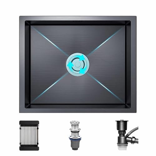 Coubird Kitchen Sink Black Stainless Steel Undermount Small Single Bowl Kitchen Sink with Drainer Fittings Suitable for Kitchens, Bars and Utility Rooms(38x30cm)