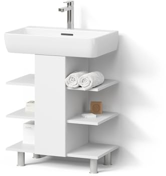 Livinity Mobiletto per lavabo Fucino, Bianco, 60 x 70 cm con 6 ripiani