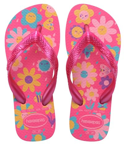 Havaianas - Enfants Flores, Tongs, Confortables, Résistantes Et Amusantes, Semelle Avec Imprimé Floral, Lanières Métalliques Et Semelle Antidérapante, Filles