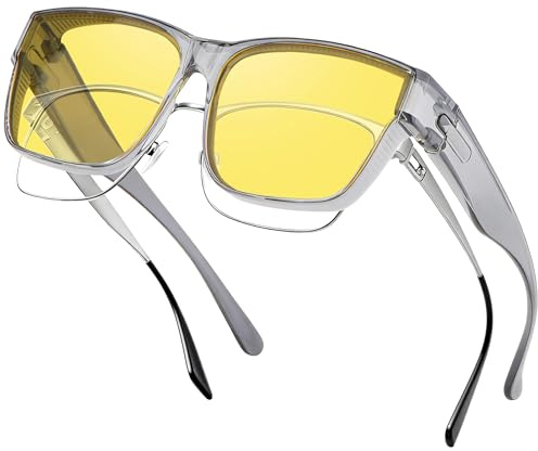 Nlieanuc Polarisées Surlunettes Conduite de Nuit - Surlunettes de Soleil Verre Jaune Anti-éblouissement Lunette Vision Nocturne pour Homme Femme (Transparent Gris Jaune)