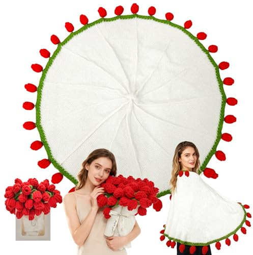 Suprbee - Coperta di bouquet di rose, 80 cm, con fiori all'uncinetto finiti, rose coperte di fiori fatte a mano, regalo di compleanno per mamma, figlia, fidanzata
