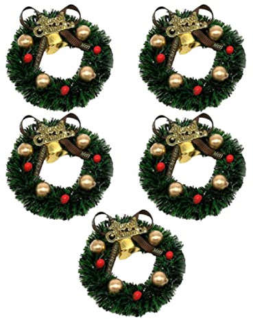 Mini couronnes de noël artificielles suspendues, 5 pièces, Accessoires de Maison poupée, décoration pour noël