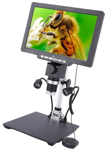 Luocute 10,1 Tums Digitalt Mikroskop, 12MP 2000X HD IPS-skärm med Trådbunden Styrenhet och 8 LED-lampor, för Elektronikreparation, Myntinspektion, Biologisk Observation