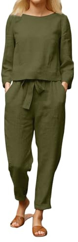 Generisk fritidsoverall för kvinnor, 2-delad, elegant, plissé set, elegant byxkostym, långärmad kavaj, blus och vida ben, byxor, enfärgade, höstoutfit, bekväm loungewear, Grön, M