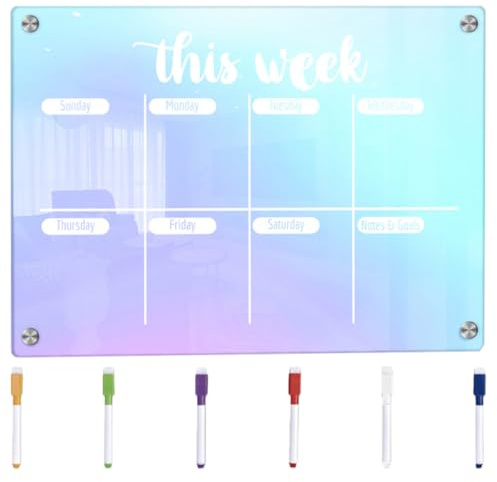 Lurrose Pizarra Magnética Transparente para Nevera A4, Tablero Planificador Semanal de Borrado en Seco, Set 7 Piezas 6 Rotuladores de Tinta Clara, Organizador Práctico para Cocina