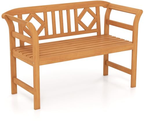 COSTWAY Panchina da Giardino in Legno di Acacia, Portata 360 kg, Panca da Patio per 2 Persone con Schienale Ondulato e Seduta a Doghe, Divanetto Esterno per Portico, Balcone e Parco (Modello 2)