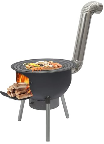 Multifunction Wood Burning Stove with Grill Rack, Portable Wood Burning Rocket Stove with Chimney Pipe, Camping Stove for Outdoor/Backyard Cooking, Large Portable Charcoal Grill