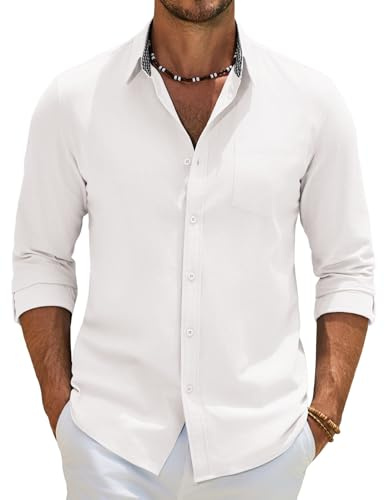 COOFANDY Mens Shirts Long Sleeve 100% Cotton Plaid Collar | Casual Shirt for Men, Regular Fit, Practical Chest Pocket, Casual Business Stylr, Easy Match
