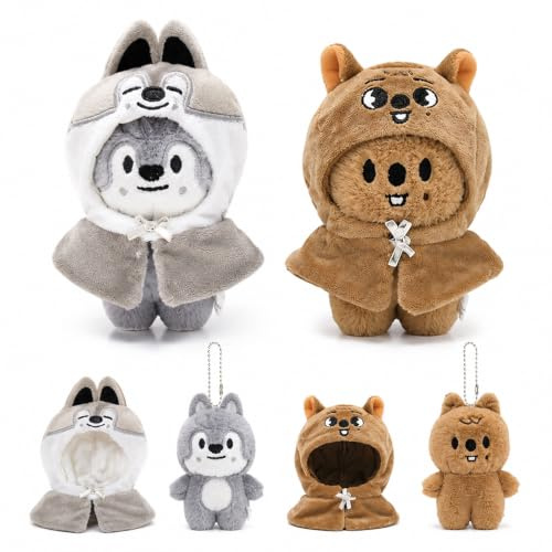 ZMCVOE Stray Kids Llavero de Peluche, 2 unidades de Peluche de Sk-zoo con Gorro Desmontable, 2 en 1 llavero de peluche de la serie Skzoo, llavero de Sk-Zoo, Peluche de Stray-Kids para Fans