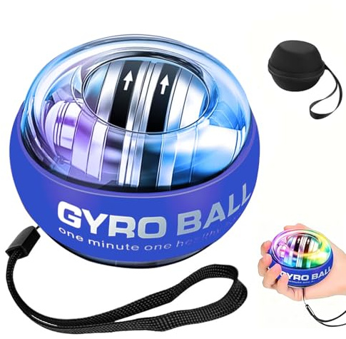 JWKPA Torque Wrist Trainer Ball,Gyro Ball Hand Exerciser,Gyroscopic Wrist Forearm Strengthener Exerciser, Auto-Start Colorful Lighting,Designed for Fitness Enthusiasts and Office Workers(Blue)