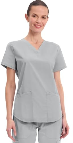 CHEROKEE Workwear Professionals Women Scrubs Top V-Neck WW665, M, Grey