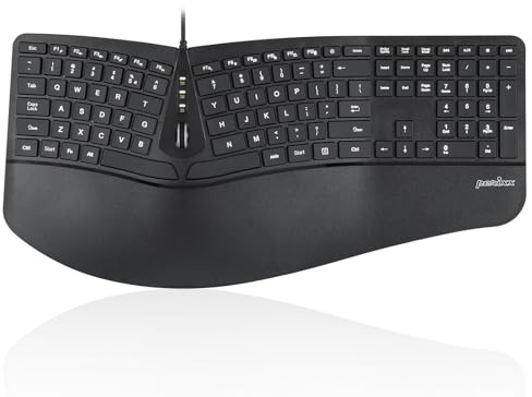 Perixx PERIBOARD-330B Ergonomische Kabelgebundene Tastatur, Hintergrundbeleuchtung, Verstellbare Handballenauflage, Low-Profile-Tasten, 2 USB 2.0-Anschlüsse, US-Englisch