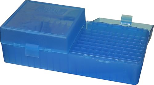 MTM RS200 Ammo Box 200 Round Flip-Top 223 204 Ruger 6x47, Clear Blue