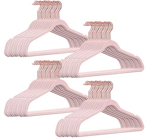 200 Stück hochwertige Samt Kleiderbügel in der Farbe Rosa mit Rosegold Look Haken/Anti-Rutsch/von StickandShine