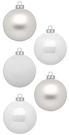 Inge Glas Weihnachtskugeln | Schöne Christbaumkugeln aus Glas | 20 Kugeln in Karton-Box | Christbaumschmuck Weihnachtsbaumschmuck Weihnachtsbaumkugeln (Just White | weiß Glanz/matt)