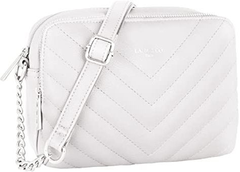 CRAZYCHIC - Borsa a Tracolla Imbottita Donna - Borsa a Spalla Catena Simil Pelle PU - Borsetta Rettangolare 2 Scomparti con Zip - Borsello Sacchetto Moda Tendenza Crossbody Bag - Bianco