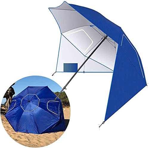 DSDD Terrassenschirm Strandschirm mit Fenster und Windschutz, tragbar, Sonnen- und Wetterschutz, Upf50-beständiges Polyester, blau