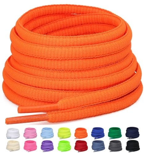 Puzeam Lacets Ovales de Sport [ 2 Paires ] lacets de Chaussures Demi Ronds les Course de Baskets de Running - Largeur 6 mm,16 couleurs au Choix Orange 100
