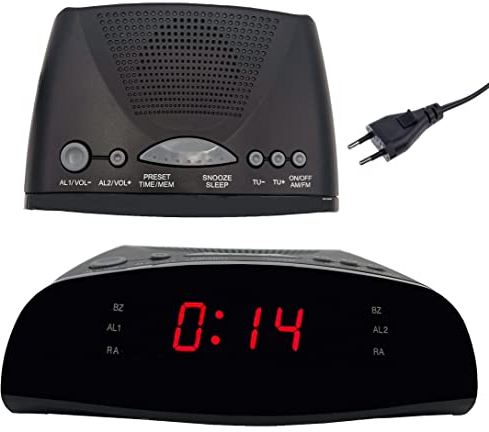 DISCORAMA RADIO SVEGLIA DIGITALE DOPPIO ALLARME CON DISPLAY LED, RADIOSVEGLIA FM ALLARME CON FUNZIONE SNOOZE, RADIOSVEGLIA DA COMODINO DIGITALE