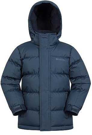 Mountain Warehouse Snow Padded Kids Puffer Jacket - Water Resistant Coat, Fleece Lined Hood, Adjustable Cuffs - For Spring Summer Dark Blue Teen Size 13 Years