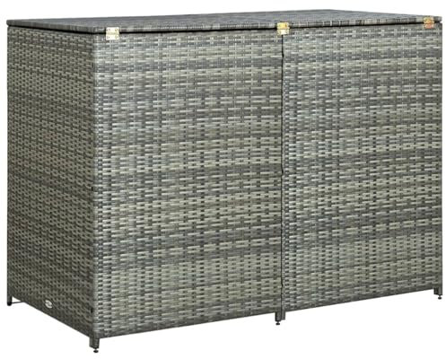 Camerina Mülltonnenbox für 2 Tonnen Rattan Anthrazit 148×77×111 cm MüLltonnenbox Gartenschrank FüR Den AußEnbereich GartengeräTehaus Aufbewahrungsbox Outdoor