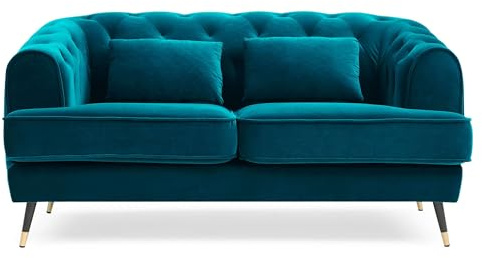 Menzzo Canapé capitonné 2 Places Style Boudoir Glams Velours Bleu Canard