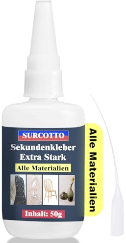 Sekundenkleber 50g, Sekundenkleber extra stark, Superkleber extra stark für alles, Kunststoffkleber, Schuhkleber- Verwendbar von Plastik, kraft, Glas, Holz, Stein, Metall uvm. - Anti-Trocknungsspitze