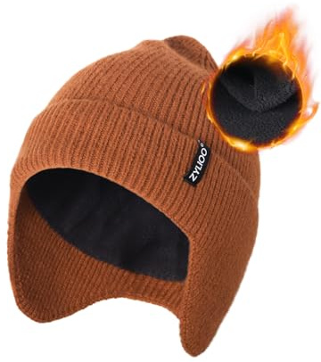 Zylioo Överdimensionerad 3XL/2XL/XL/L mössa hattar med öronklaff, S/M fleecefodrad skallemössa, plusstorlek vinter varma stickade mössor, Kaki brun, M-XL