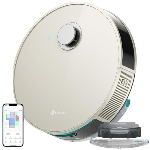 LEFANT N3 Robot Aspirapolvere Lavapavimenti con Mappatura,Sensore Laser d-ToF,10000pa,200min,Barriere Virtuali,Pulizia Dell'area Selezionata,Aspirapolvere Robot Collegato da APP（Grigio Champagne）
