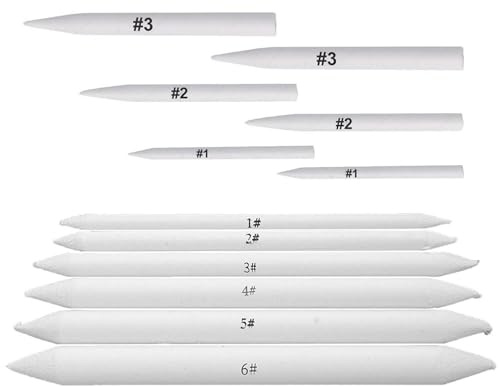 12 Pcs Blending Stumps & Tortillions – Paper Art blenders with Sandpaper Boards – Drawing Pencils for Artists & Pencil Blending Tools for Sketching, Shading and smudging – Art Supplies (Gray White)