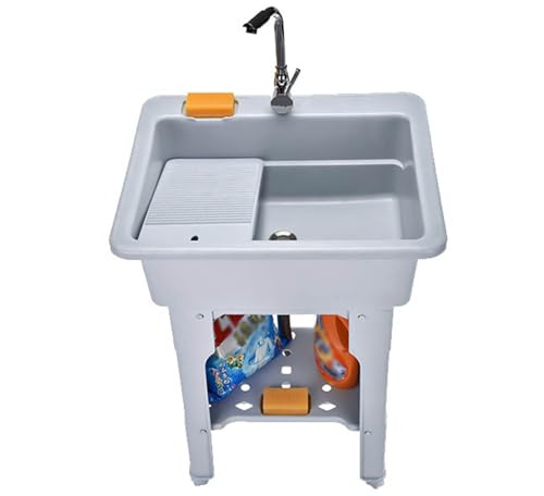 Lavandino in plastica con lavabo, rubinetto e lavandino per lavanderia, garage, cantina e giardino
