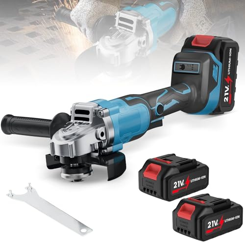 Oamger Akku Winkelschleifer 125 mm, Akku Winkelschleifer mit 2 × Akkus & Ladegerät, 12000RPM Akku-Scheibe, Lamellenscheiben zum Schneiden, Rostentfernung