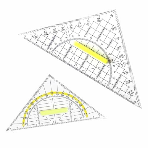 2 Stycken Geometri Triangel Transparent Plastlag Triangulär Halvmätare Med Avtagbart Handtag För Student Kontor Designer Målning