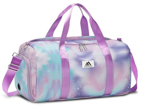 Flintronic Sporttasche Mädchen Damen Kleine, Schwimmtasche Kinder Jungen mit Schuhfach und Nassfach, für Fitness,Tanzen,Schwimmen, Reisen - Lila