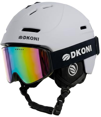 DKONI Ski Helmet with Goggles, Ski Helmet for Adults Snowboard Helmet Men Women Youth Certified Snow Sports Helmet for Skiing Snowboarding, Gray, M: 21.2″-22.5″ (54-58cm)