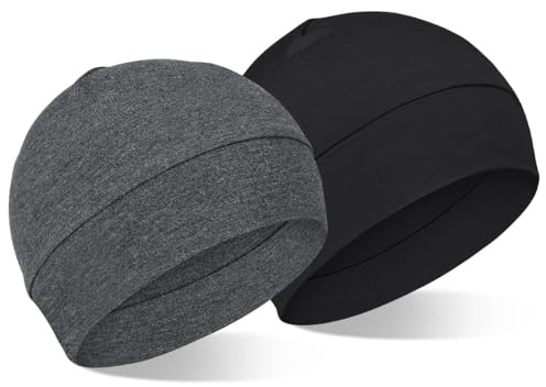 KOMUNJ 2 gorros de ciclismo bajo casco, gorro de bicicleta a prueba de viento, gorro de algodón ligero y fino para hombre y mujer, gorro para correr, gorra de calavera o gorro de quimio, gorro cálido