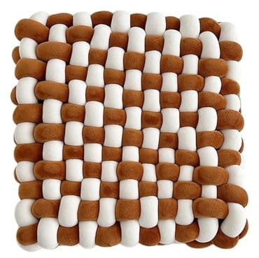 XIUsheUA Cojín Anudado a Mano Cojín de Felpa con Nudo Cuadrado, cojín Relleno for sofá, Decorativo for Silla Oficina, Tejido for alféizar Ventana(White-Caramel)