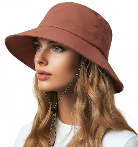 Sombrero de lluvia para mujer,gorro lluvia mujer,Plegable Sombrero de Pescador,lluvia sombrero,sombrero mujer,Impermeable Sombrero de Sol Verano Playa Gorra(Rojo ladrillo)